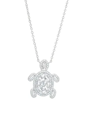 Women's Fine Silver Plated Cubic Zirconia Turtle Pendant Necklace