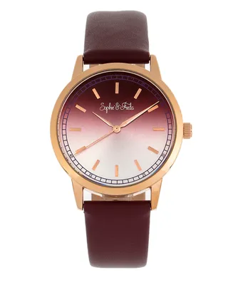 Sophie and Freda San Diego Black or Purple or Maroon or Pink Leather Band Watch, 39mm