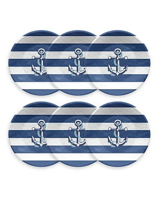 TarHong Nautical Anchor 6-Piece Salad Plate Set, 8.5"