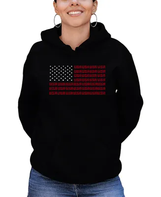 Women's Hooded Word Art Usa Flag Sweatshirt Top