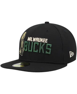 Men's New Era Black Milwaukee Bucks Champs Trophy 59Fifty Fitted Hat