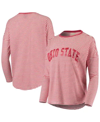 Women's Scarlet and White Ohio State Buckeyes Melange Striped Boxy Long Sleeve T-shirt