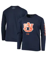 Big Boys Under Armour Navy Auburn Tigers 2-Hit Raglan Performance Long Sleeve T-shirt