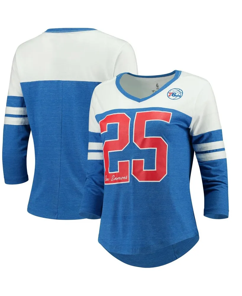 Women's Fanatics Ben Simmons Royal Philadelphia 76ers Starstruck Name and Number Tri-Blend 3/4-Sleeve V-Neck T-shirt