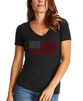 Women's V-neck Word Art Usa Flag T-shirt
