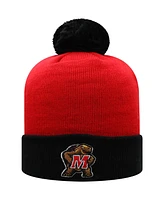 Men's Top of The World Red, Black Maryland Terrapins Core 2-Tone Cuffed Knit Hat with Pom