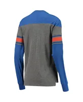 Women's Pressbox Royal, Heathered Gray Florida Gators Lizzy Flocking Striped Long Sleeve T-shirt