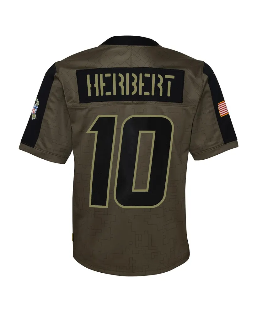 Big Boys Nike Justin Herbert Olive Los Angeles Chargers 2021 Salute To Service Game Jersey