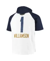 Men's Zion Williamson White and Navy New Orleans Pelicans Player Raglan Pullover Hoodie