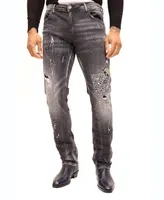 Ron Tomson Men's Modern Skull Drip Denim Jeans