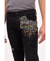 Ron Tomson Men's Modern Embroidered Denim Jeans