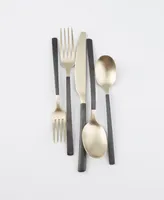 Cambridge Silversmiths Beacon Two Tone Black-Gold Satin 20-Piece Flatware Set, Service for 4 - Black, Champagne Gold