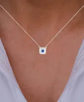 Cubic Zirconia Square Halo 18" Pendant Necklace in Sterling Silver