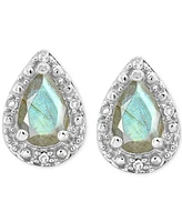 Onyx & Diamond Accent Pear Stud Earrings Sterling Silver (Also Turquoise Labradorite)