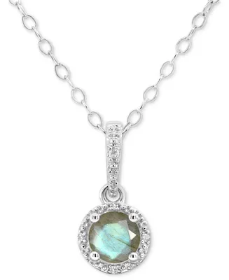 Cultured Freshwater Pearl & Diamond Accent 18" Pendant Necklace Sterling Silver (Also Onyx, Turquoise, Labradorite)