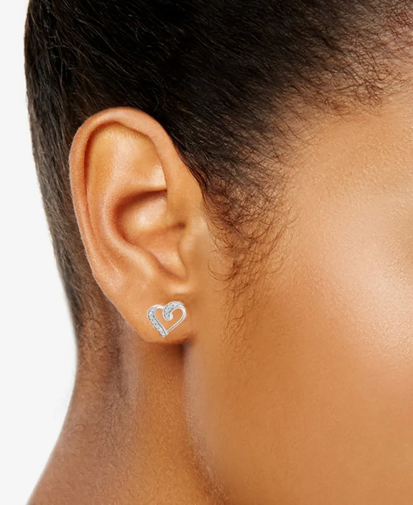 Diamond Open Heart Stud Earrings (1/10 ct. t.w.) in Sterling Silver