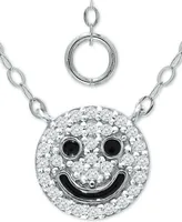 Giani Bernini Cubic Zirconia & Black Enamel Smile Emoji Pendant Necklace in Sterling Silver, 16" + 2" extender, Created for Macy's
