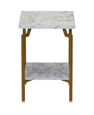 Crown Modern Marble Bed Side Table - White and Gold
