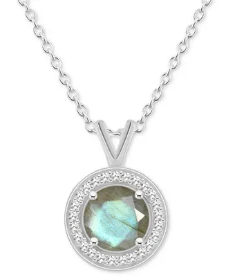 Cultured Freshwater Pearl & Diamond (1/8 ct. t.w.) Halo Pendant Necklace Sterling Silver (Also Onyx, Turquoise, Labradorite)