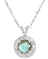 Cultured Freshwater Pearl & Diamond (1/8 ct. t.w.) Halo Pendant Necklace Sterling Silver (Also Onyx, Turquoise, Labradorite)