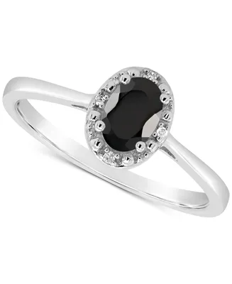 Labradorite & Diamond Accent Oval Ring Sterling Silver (Also Onyx Turquoise)