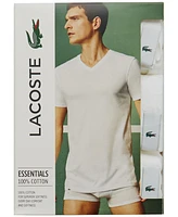 Lacoste Men's Essential Cotton V-Neck Lounge Regular Fit Undershirts Set, 3-Piece