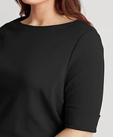 Lauren Ralph Plus Cotton-Blend Boatneck Top