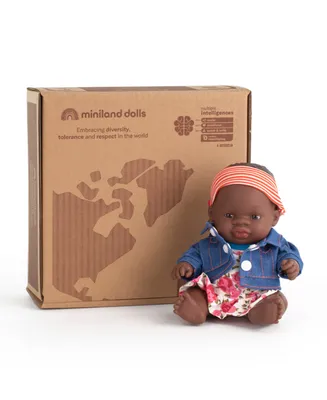 Miniland 8.75" Baby Doll African Girl with Clothes Set, 2 Piece