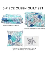 Seashell and Starfish Print Reversible Piece Quilt Set