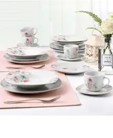 Lorren Home Trends Small Floral Design Square Dinnerware Set, 20 Piece