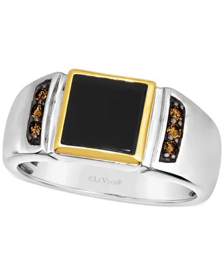 Le Vian Men's Onyx & Chocolate Diamond (1/6 ct. t.w.) Ring Sterling Silver 14k Gold