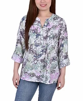 Petite 3/4 Roll Tab Sleeve Blouse Top