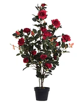 Vickerman 45" Artificial Red Rose Plant in Pot