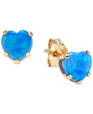 Blue Opal Heart Stud Earrings (2 ct. t.w.) in 14k Gold