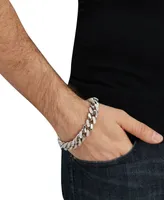 Men's Cubic Zirconia Pave Curb Link Chain Bracelet in Sterling Silver