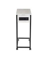 Dnu C-Shaped with Outlets and Wheels Side Table