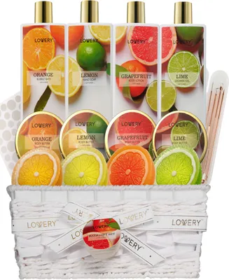 Bath and Body Care Gift Set, Home Spa Kit in Lemon, Orange, Grapefruit Lime Scents, Relaxing Stress Relief Gift, 19 Piece