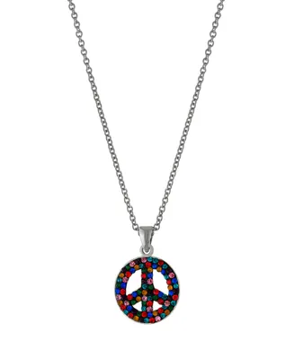 Women's Rainbow Color Crystal Peace Sign Pendant Necklace