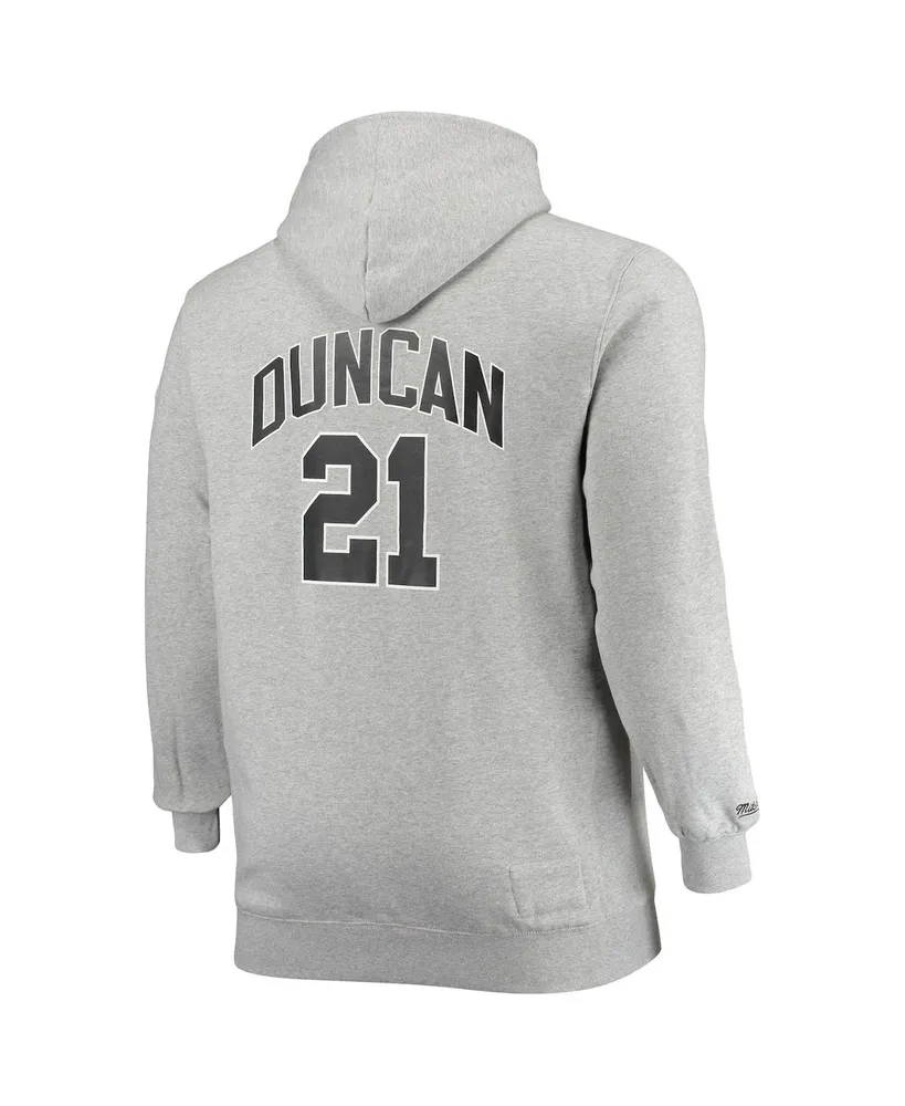 Men's Mitchell & Ness Tim Duncan Heather Gray San Antonio Spurs Big and Tall Name Number Pullover Hoodie