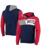 Men's Mitchell & Ness Navy New Jersey Nets Hardwood Classics Colorblock Pullover Hoodie