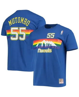Men's Mitchell & Ness Dikembe Mutombo Royal Denver Nuggets Hardwood Classics Stitch Name and Number T-shirt