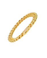 Steeltime Men's 18k Gold Plated Stainless Steel Thick Cuban Link Chain Bracelet with Simulated Diamonds Clasp