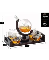 Bezrat Globe Whisky Decanter Gift Set with Glasses and Tray, 6 Pieces