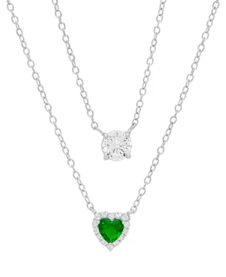 Ruby (5/8 ct. t.w.) & Lab-Grown White Sapphire (1 ct. t.w.) 16" Layered Necklace in Sterling Silver (Also in Lab-Grown Green Quartz)