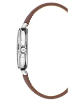 Steve Madden Women's Dual Colored Dark Brown and Light Brown Polyurethane Leather Strap with Steve Madden Logo and Stitching Watch, 36mm