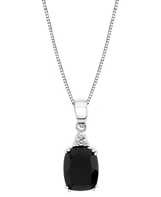 Onyx & Diamond Accent 18" Pendant Necklace in Sterling Silver