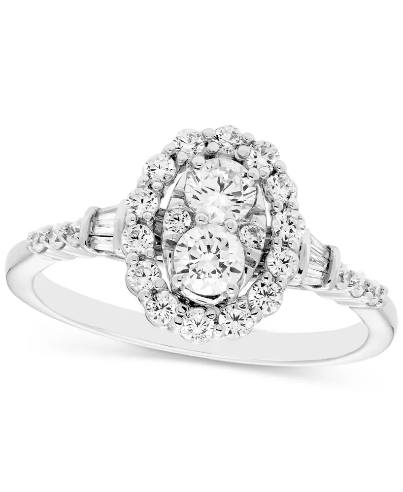 Diamond Oval Halo Cluster Engagement Ring (3/4 ct. t.w.) in 14k White Gold
