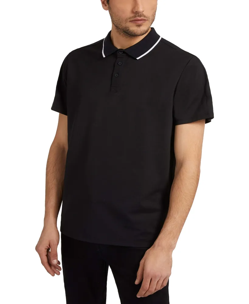 Guess Men's Logo Taped Tipped Collar Polo Shirt