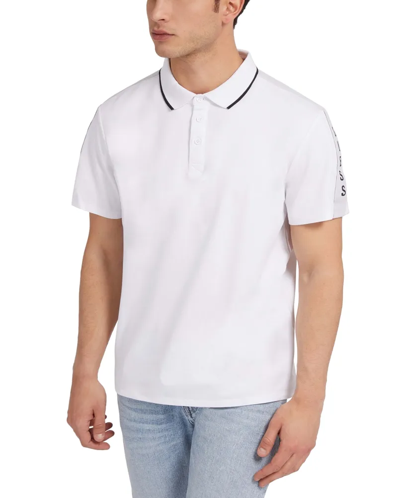 Guess Men's Logo Taped Tipped Collar Polo Shirt