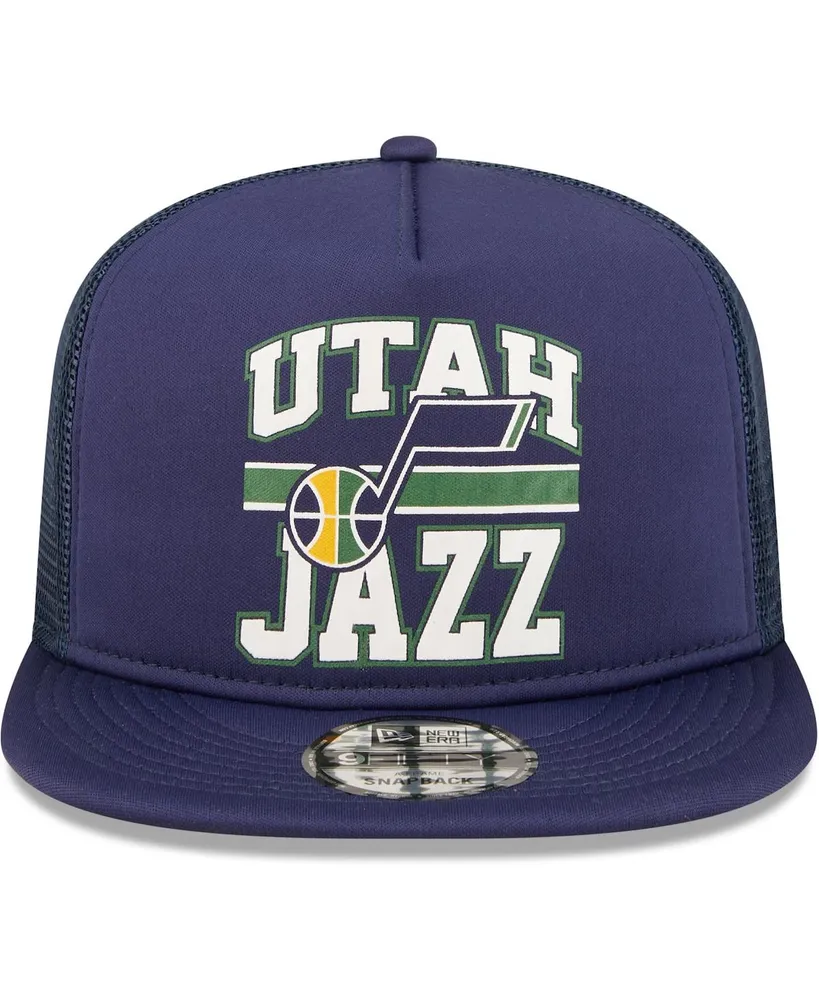 Men's New Era Navy Utah Jazz Logo A-Frame 9Fifty Trucker Snapback Hat